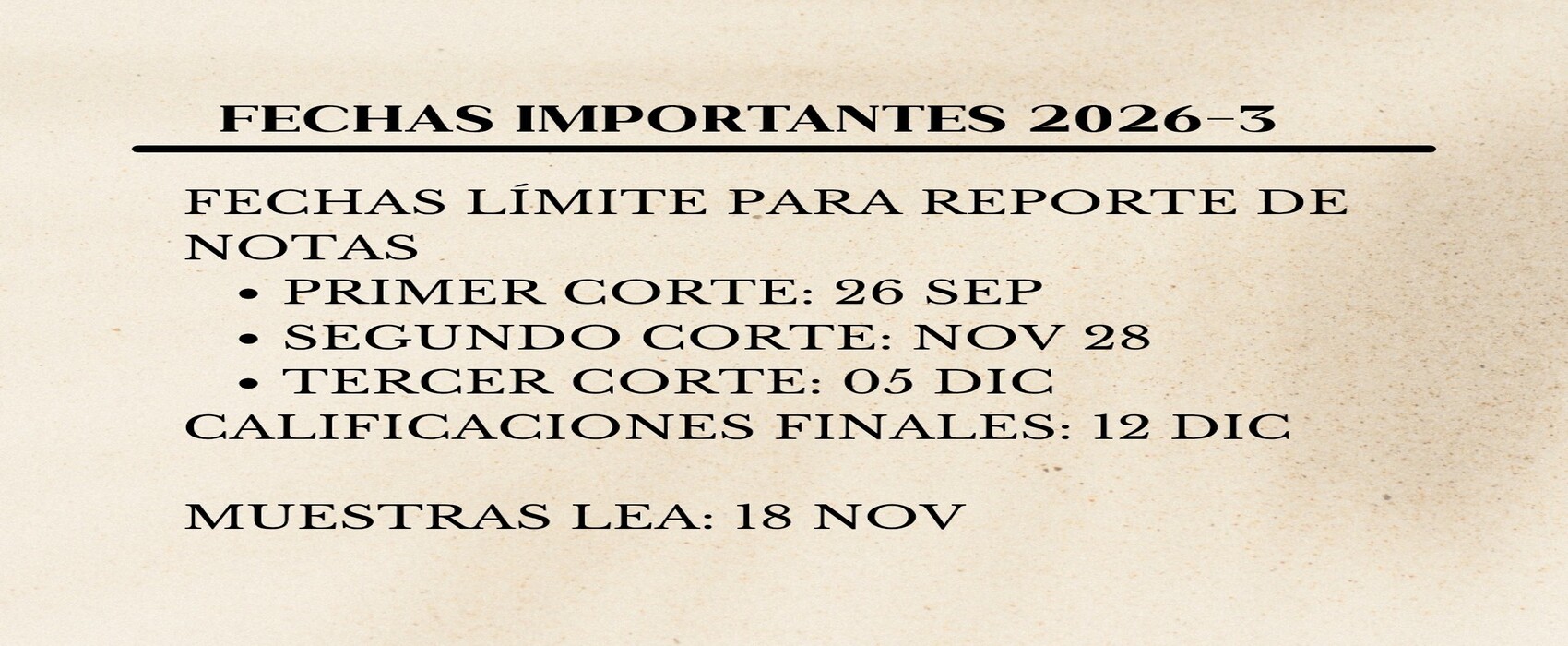 FECHAS IMPORTANTES 2026-3 