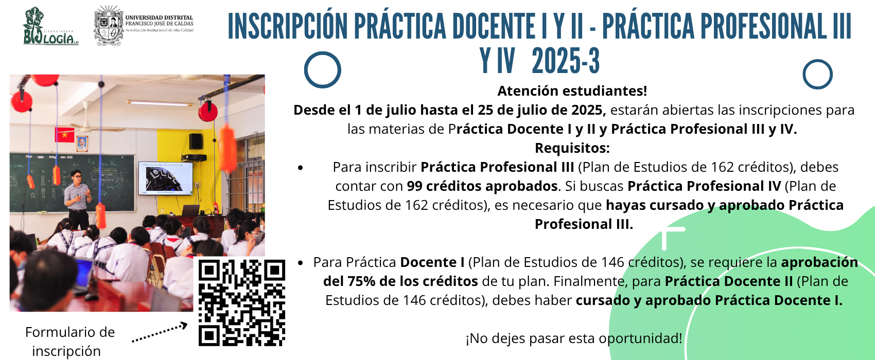 Inscripción práctica docente I y II - Práctica profesional III Y IV  2025-3