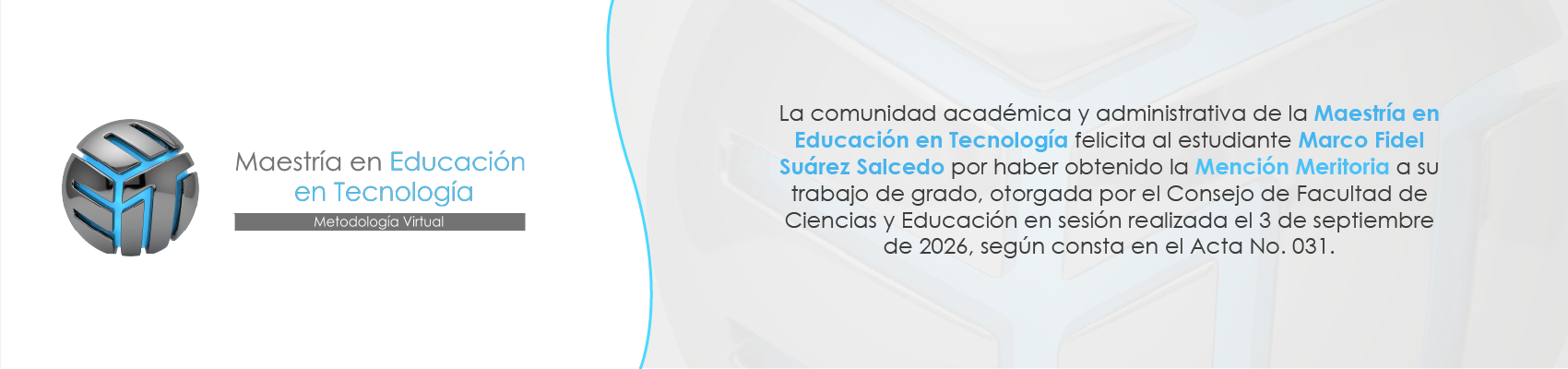 Mención Meritoria a su trabajo de grado - Marco Fidel Suárez Salcedo