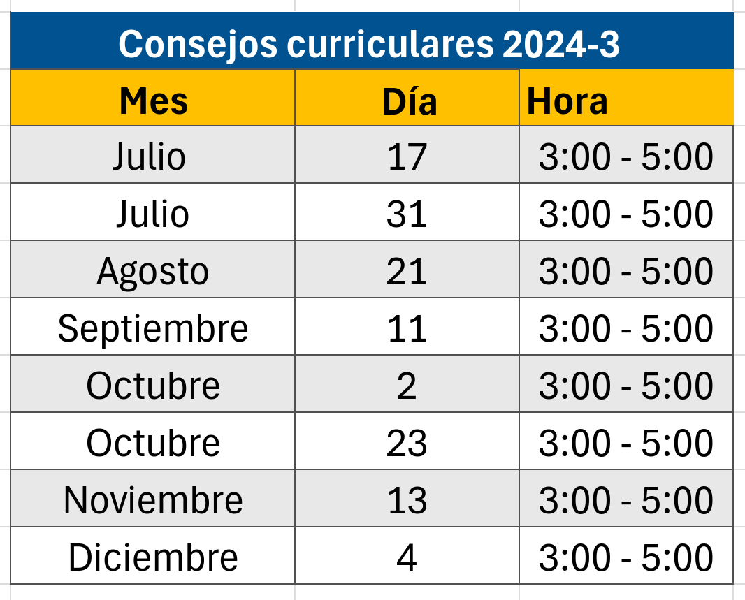 Horario Consejo Curricular reuniones