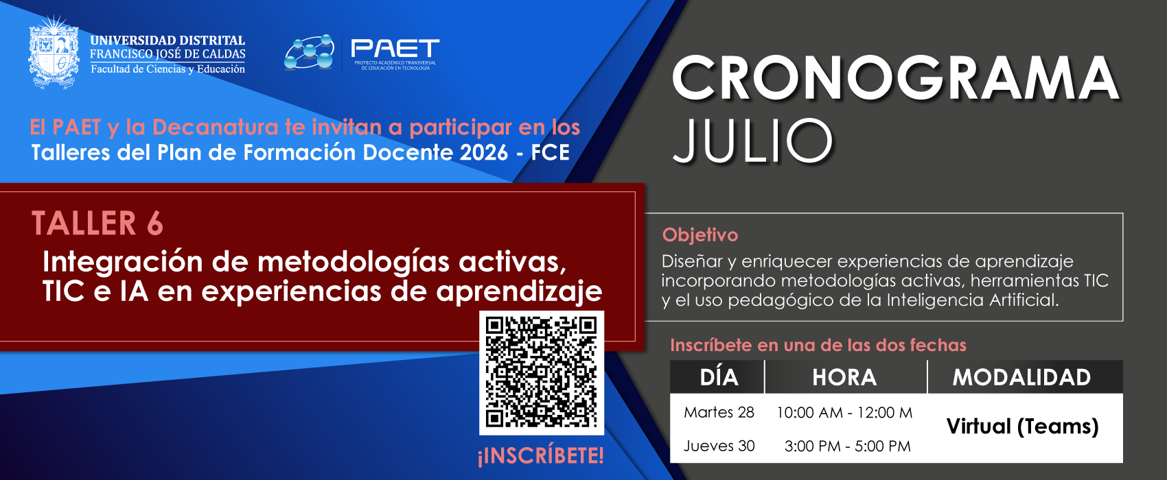 Transforma tu aula con nuestro Taller #6: “Integración de metodologías activas, TIC e IA en experiencias de aprendizaje”