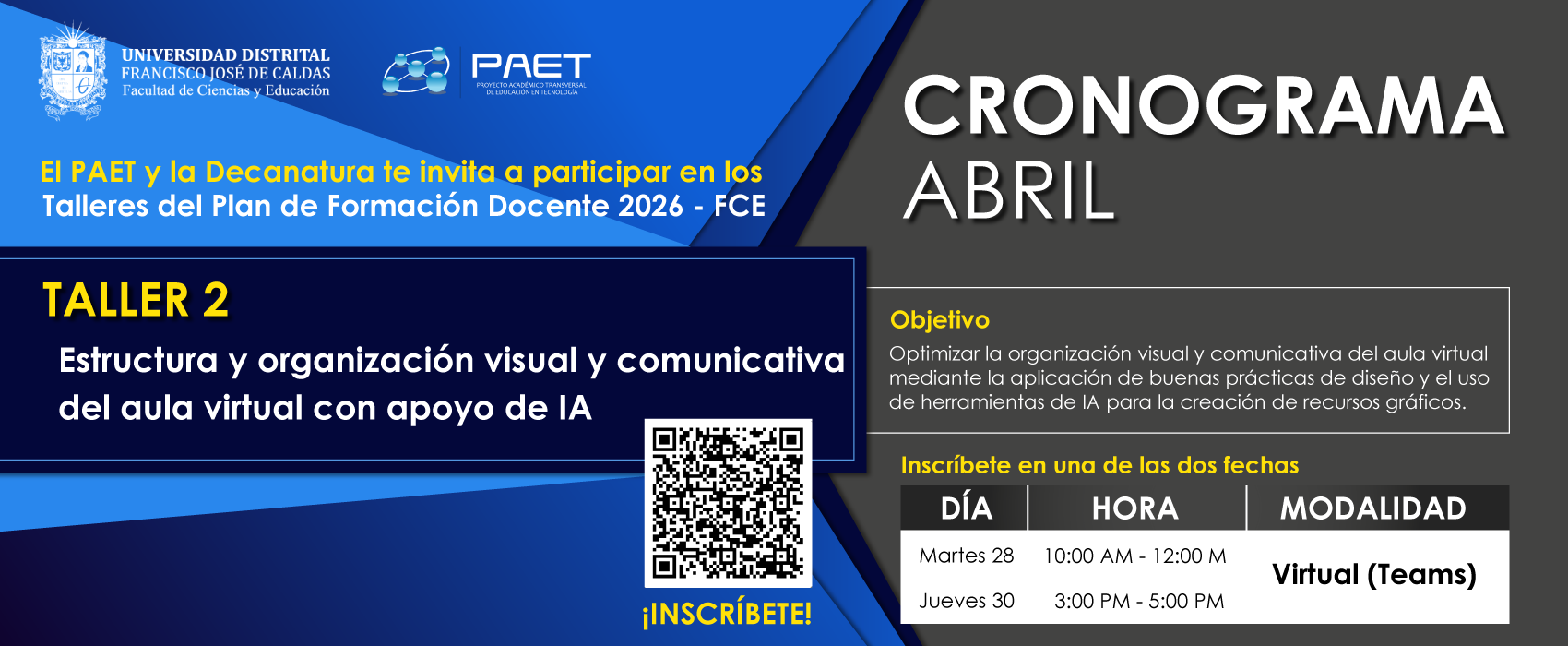 🚀¡Continuamos el ciclo de Talleres de Formación Docente 2026-FCE: ¡Estructura y organización visual y comunicativa del aula virtual con apoyo de IA! 