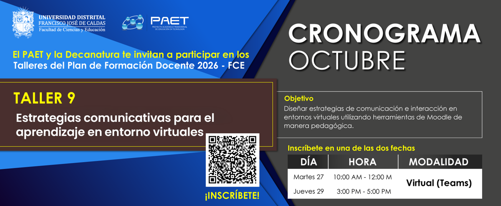 Continuamos con el Taller 9 para el mes de octubre: “Estrategias comunicativas de aprendizaje para entornos virtuales” 