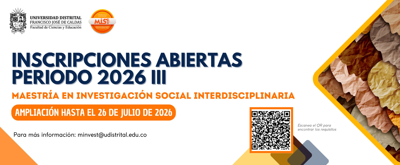 Ampliación de inscripciones abiertas para el periodo 2026 III en la Maestría en Investigación Social Interdisciplinaria